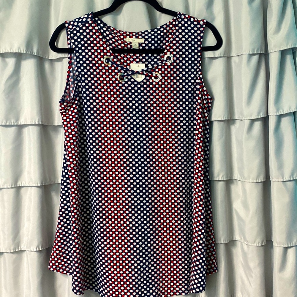 Red, white, and blue J/M Sportswear Sleeveless Blouse
